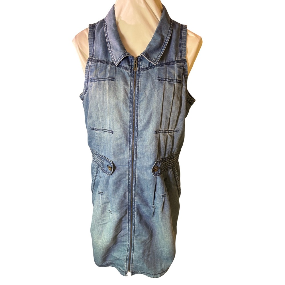 DKNY Jeans Dress Sleeveless Blue Denim Full Zip Casual Mini Jean Size  XL